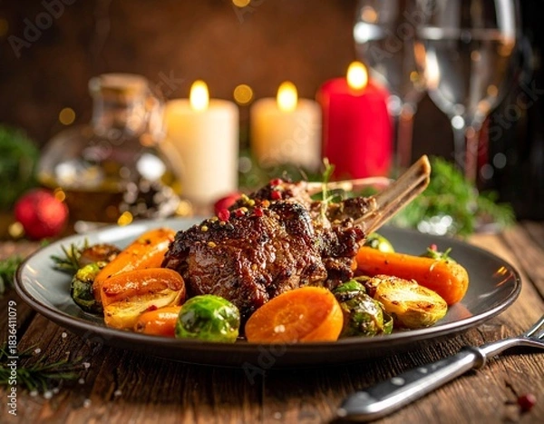 Obraz Festliches Lammkarree mit Gemüse – Elegantes Weihnachtsgericht