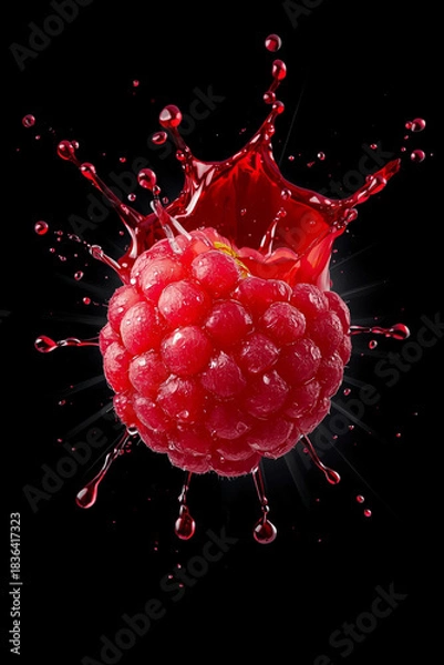 Fototapeta red raspberry in water splash
