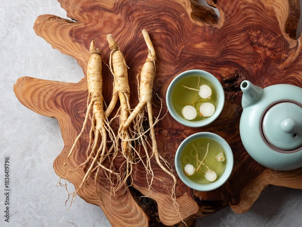 Fototapeta Hot ginseng tea, traditional tea