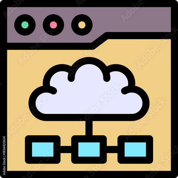 Obraz Cloud Network Browser Window Lineal Colour Style Vector Icon