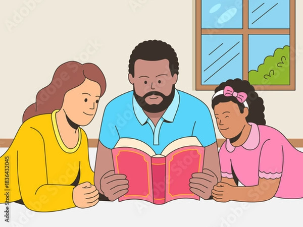 Obraz Mixed Family – Reading Together