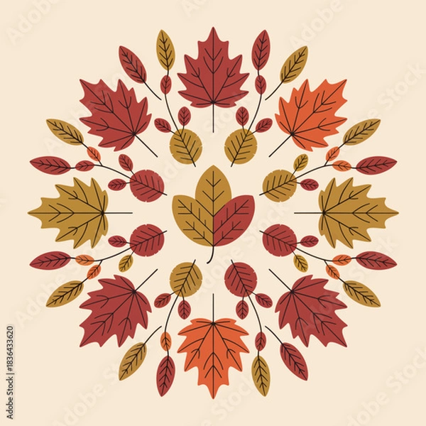 Obraz Autumn leaves circular pattern in warm colors fall