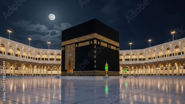 Fototapeta Mecca's Sacred Kaaba Illuminated by the Full Moon