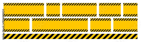 Fototapeta Black and yellow striped warning line set, square background, yellow and black diagonal stripes.