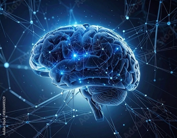 Obraz Glowing brain illustration with connections, representing thought and neural networks