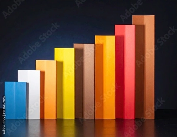 Obraz Colorful rectangular blocks arranged in a growing linear pattern against a dark background