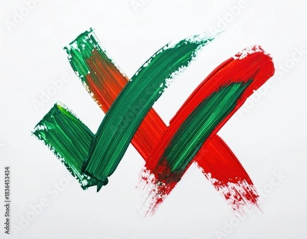 Obraz Bold green checkmark overlaid with a red X, symbolizing conflicting choices