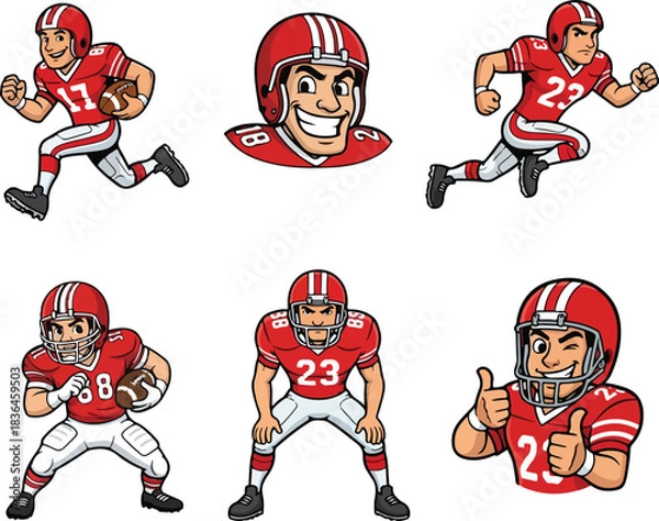 Obraz Cartoon American Football Player Characters Vector Set
