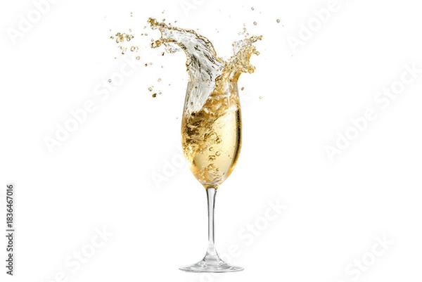 Fototapeta Champagne Splashing Out of Flute Glass for Celebration, isolated on a transparent background.