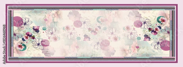 Fototapeta digital silk scarf design with seamless textile pattern