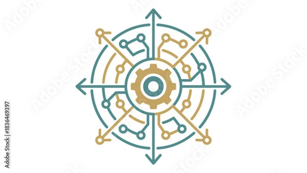 Obraz Integrated Technology Engineering Concept with Circuitry and Gear Direction