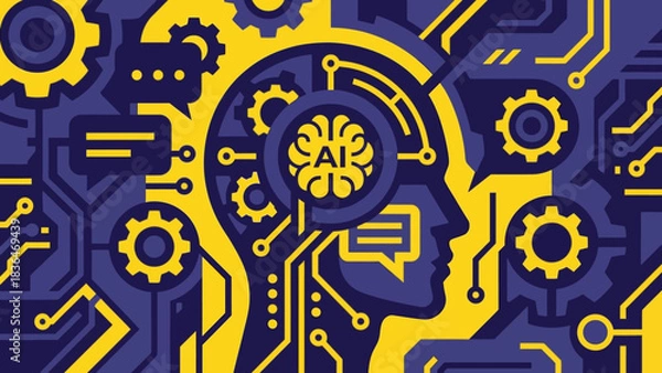 Obraz Artificial Intelligence Brain Technology Digital Circuit Network Concept