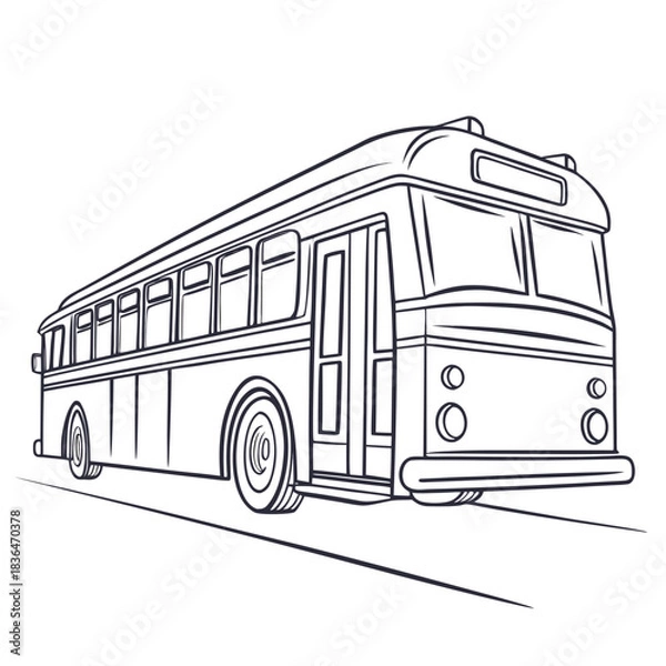 Fototapeta A classic vintage bus illustration with a bold outline depicted in a side profile view traveling on a road perfect for transportation or nostalgia themes