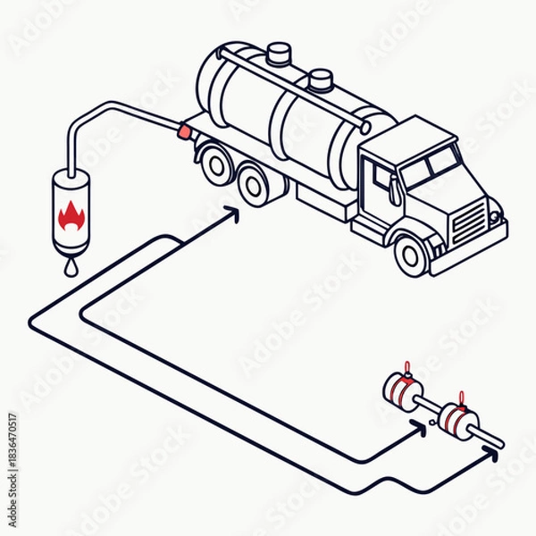 Fototapeta Diagram illustrating a fuel delivery truck connected to a filtration system and a fuel pump for efficient and safe fuel transfer and dispensing operations