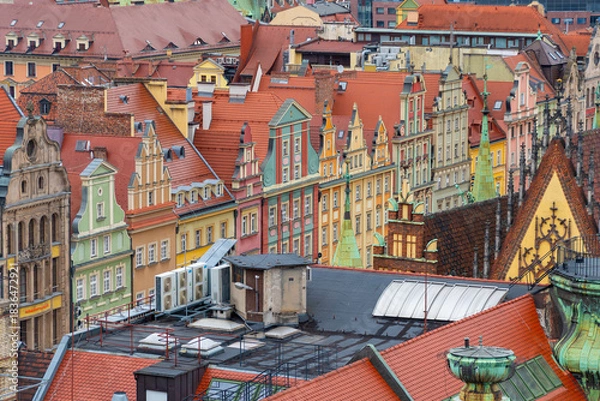 Fototapeta Colorful historical architecture of wroclaw old town in poland