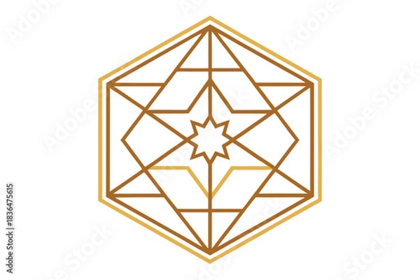 Obraz Luxury Gold Geometric Star Pattern, Vector Hexagon Ornament for Islamic Decoration