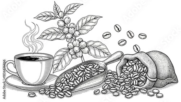 Obraz cup of coffee and beans