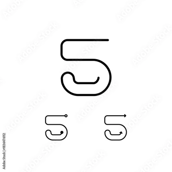 Fototapeta Technical number 5, numeral five made thin in line