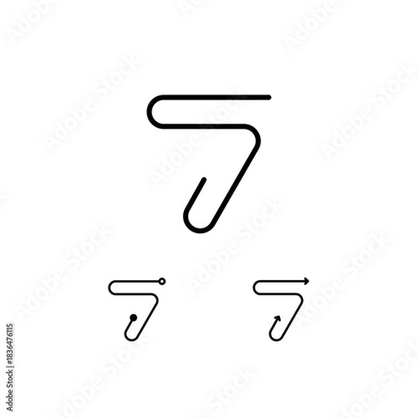 Fototapeta Technical number 7 numeral seven made thin in line