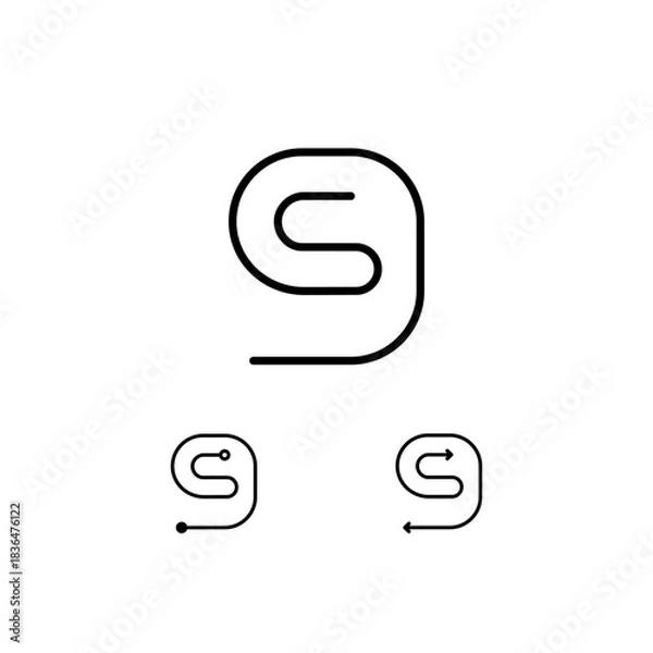 Fototapeta Technical number 9, numeral nine made thin in line