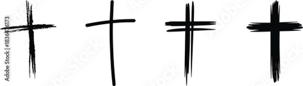 Obraz Hand drawn Christian cross symbols, rough brush stroke faith illustration, religious icon design, simple worship graphic elements for spiritual artwork use