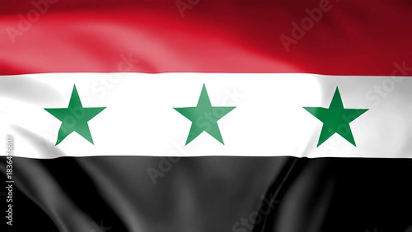 Obraz Syrian flag waving in wind isolated on black background