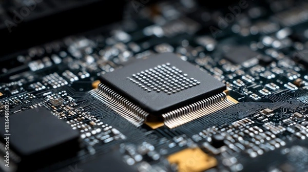 Obraz Close-up of a microchip on a circuit board