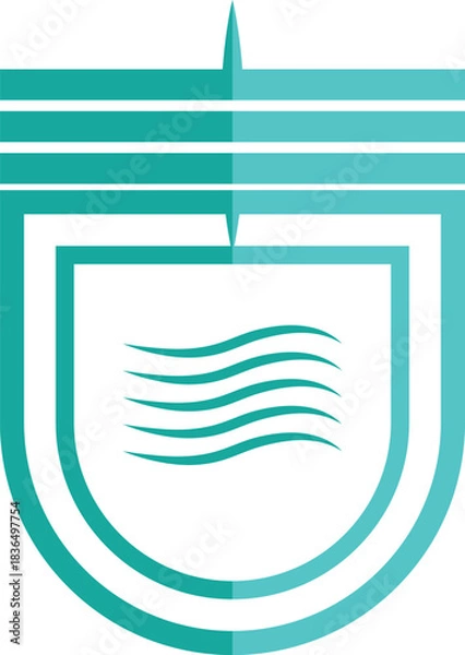 Obraz Modern Aqua Shield Logo with Wave Symbol