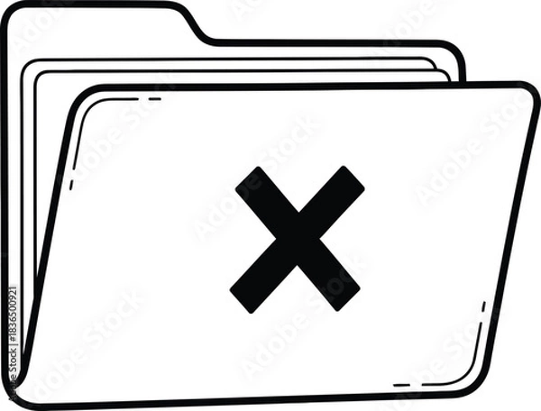Obraz Hand-drawn simple folder with an 'X' icon, doodle solid black on white, indicating delete folder