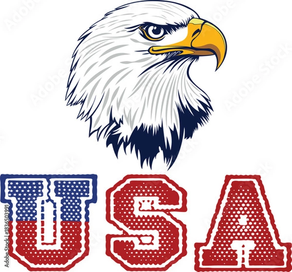 Fototapeta Eagle head with USA text flag design	