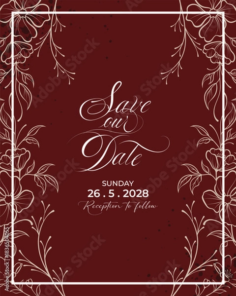 Obraz Botanic card with wild flowers, leaves. Spring ornament concept. Floral poster, invite.