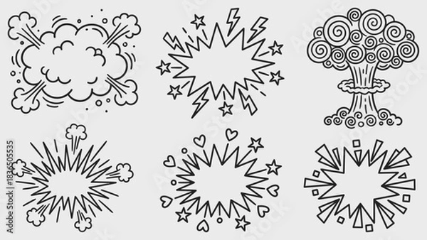Fototapeta Radial Doodle Mandala: A Symmetrical Burst of Abstract Black Shapes Featuring Squiggles, Dots, and Lines for Bohemian-Inspired UI, Journaling, and Mystical Visual Storytelling