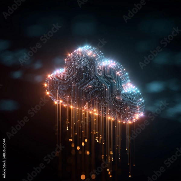 Fototapeta Cloud computing transfer big data on internet. futuristic digital technology .Generative AI