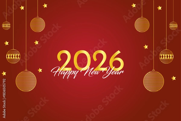 Fototapeta Elegant 2026 New Year Background with Golden Clock on Dark rRed– Luxury Celebration Banner Design