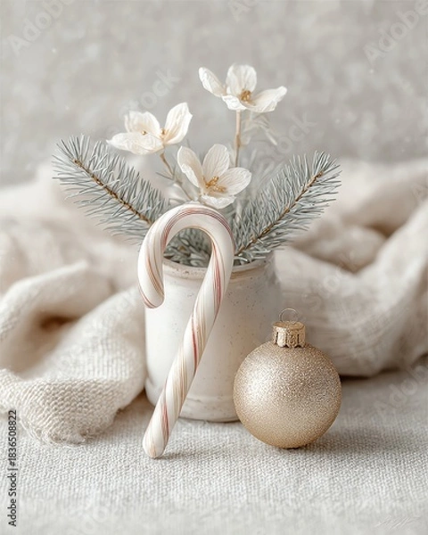 Fototapeta Festive holiday arrangement with candy cane.