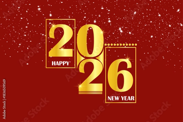 Fototapeta Elegant 2026 New Year Background with Golden Clock on Dark Red – Luxury Celebration Banner Design