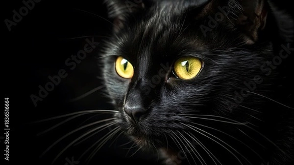 Fototapeta black cat in black background