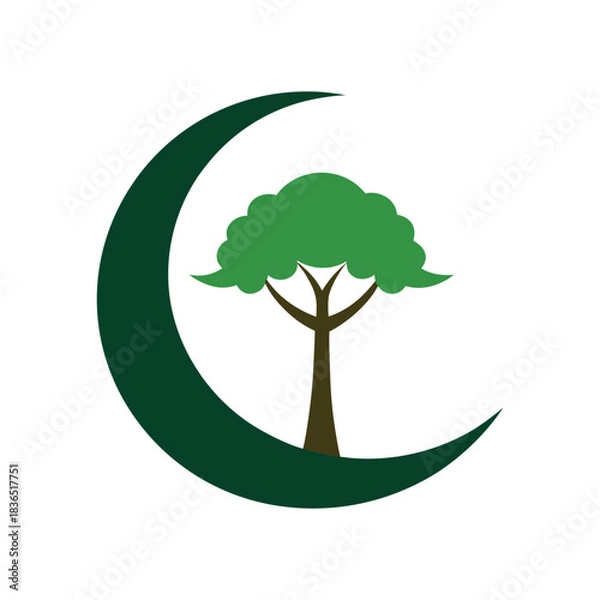 Fototapeta tree on crescent moon vector