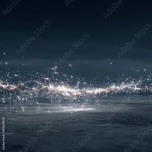Fototapeta Dynamic sparkler strokes stretching across a wide snowy plain, forming an abstract luminous celebration pattern 32k, full ultra hd, high resolution 