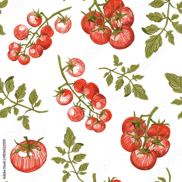 Obraz Tomatoes seamless pattern, sketch illustrations, hand drawn illustration