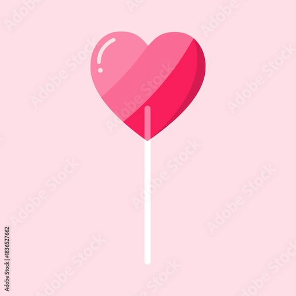 Fototapeta Valentine's day heart lollipop clipart.Heart shaped candy, sweet treat, dessert icon isolated on light pink background.Vector graphic love symbol.