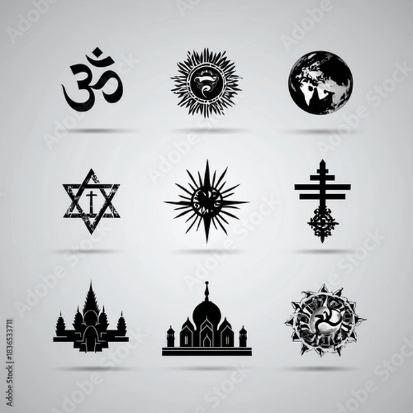 Fototapeta Minimalist World Religion Symbols Set 