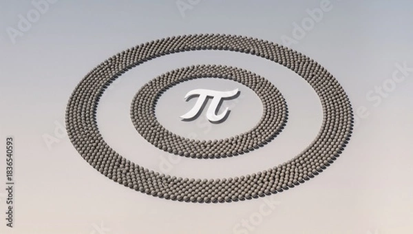Fototapeta Circular arrangement of spheres forming the mathematical symbol pi, showcasing a creative representation of geometry and mathematics in a visually striking design concept
