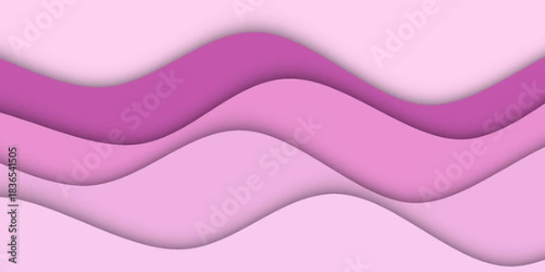 Fototapeta Pink papercut wave curves liquid shapes abstract background. Vector illustration