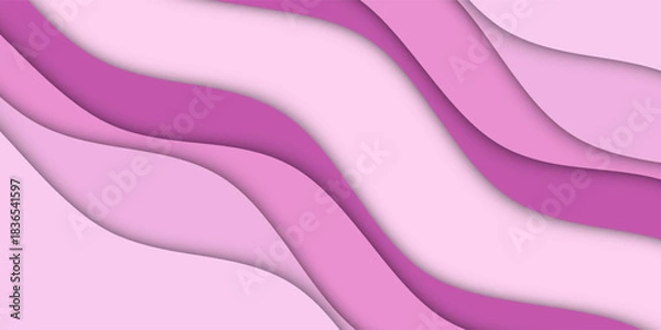 Fototapeta Pink papercut wave curves liquid shapes abstract background. Vector illustration