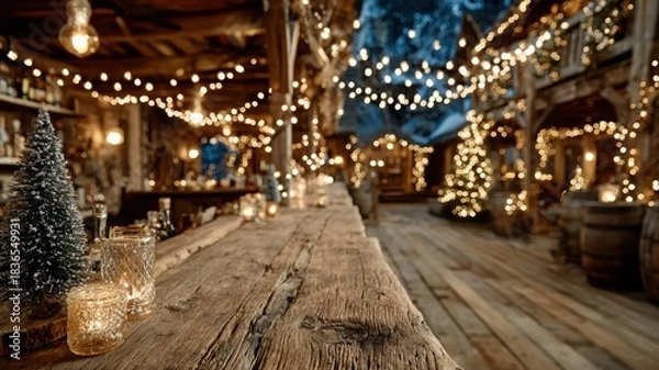 Fototapeta Rustic Saloon Transformed for Christmas Celebration