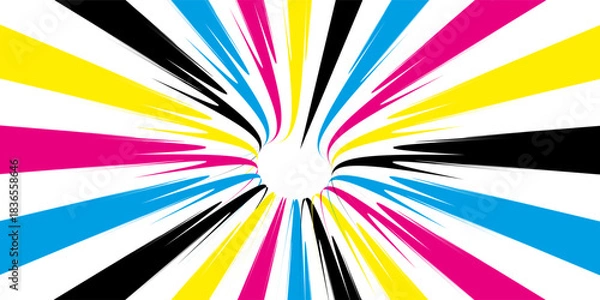 Fototapeta CMYK abstract spiral background. Swirl illustration of four cmyk colours. Cyan, magenta, yellow and black. Colorful bright pattern. vector illustration