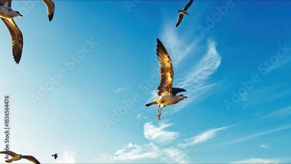 Obraz Animal Bird Seagulls Flying in a Sunny Daylight