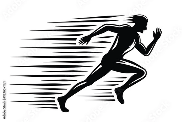 Fototapeta Silhouette of Man Running Fast, Muscular Physique in Motion, Monochrome Full Body Vector