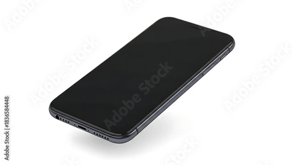Fototapeta Isolated black smartphone with a blank screen displayed on a white background in a studio shot